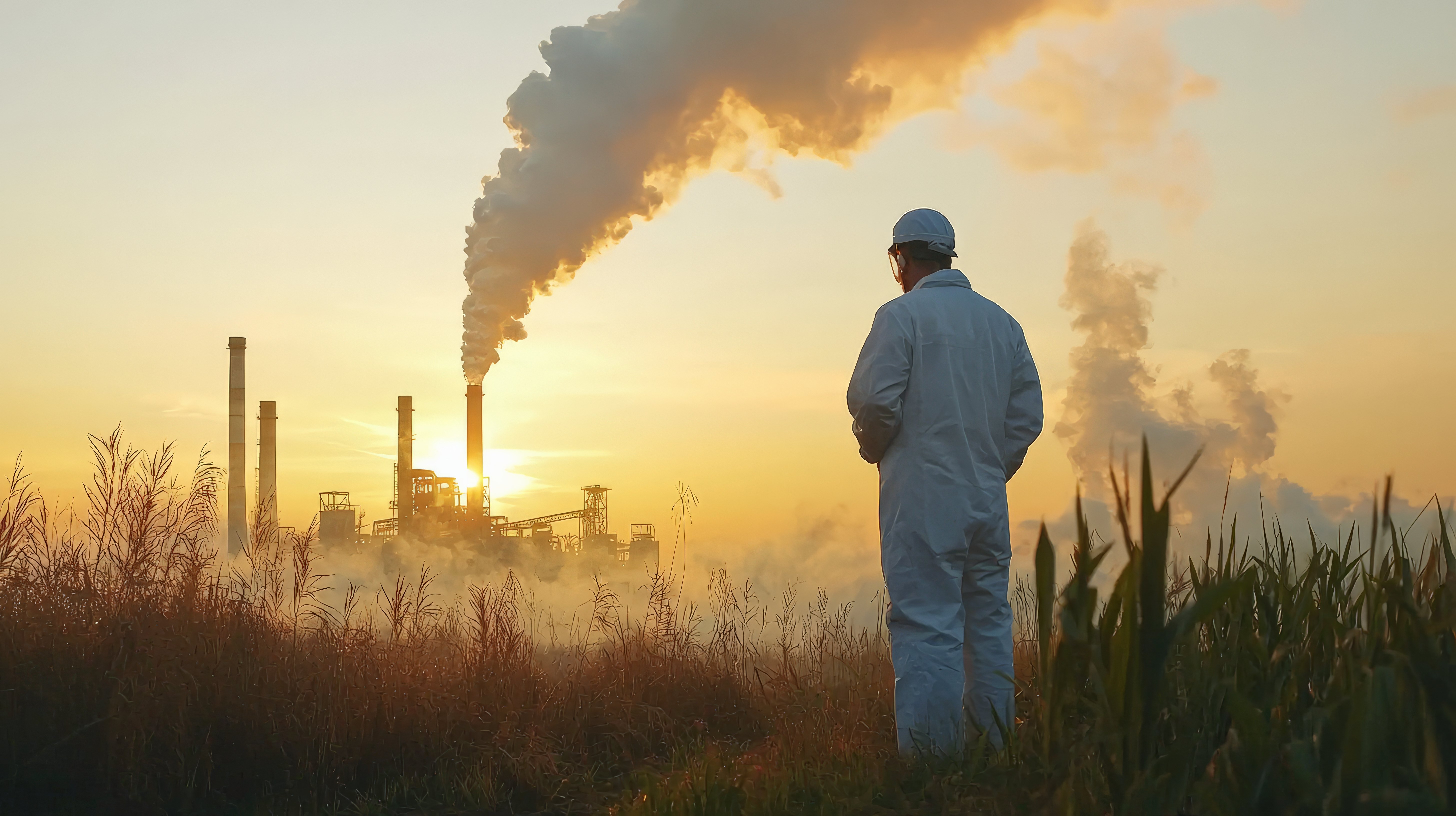 AIR quality_scientist overlooking refinery
